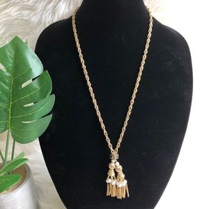 Double Tassel Faux Pearls Vintage Necklace 26”